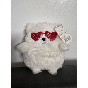 American Greetings White Plush Bear with Red Heart Sunglasses
